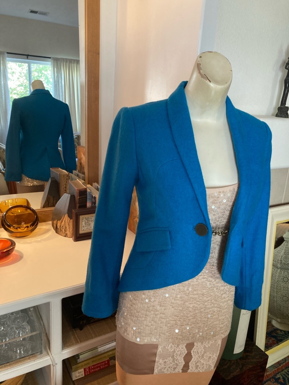 Kelly Wearstler Teal Cropped Single-Button Blazer